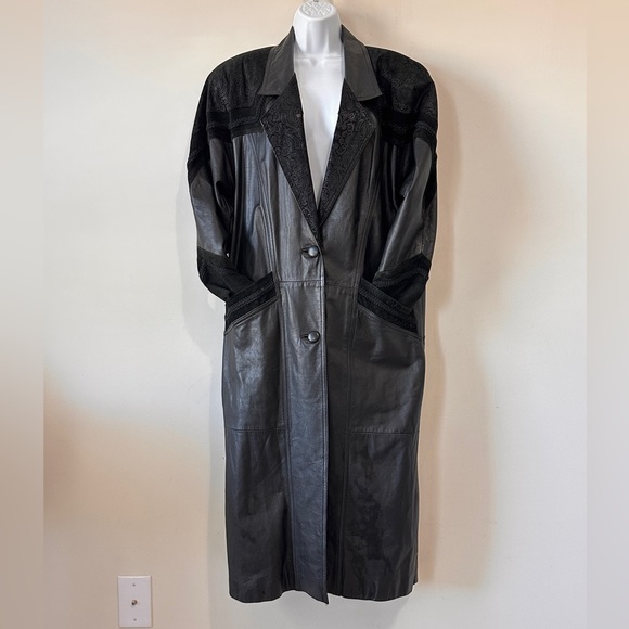 Vintage Black on Black Genuine Suede & Leather Trench Coat By Winlit Size M - Picture 6 of 11